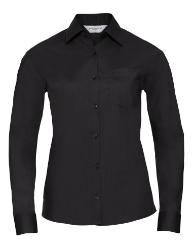 RUS-0R934F0-Ladies' Long Sleeve Classic Polycotton Poplin Shirt